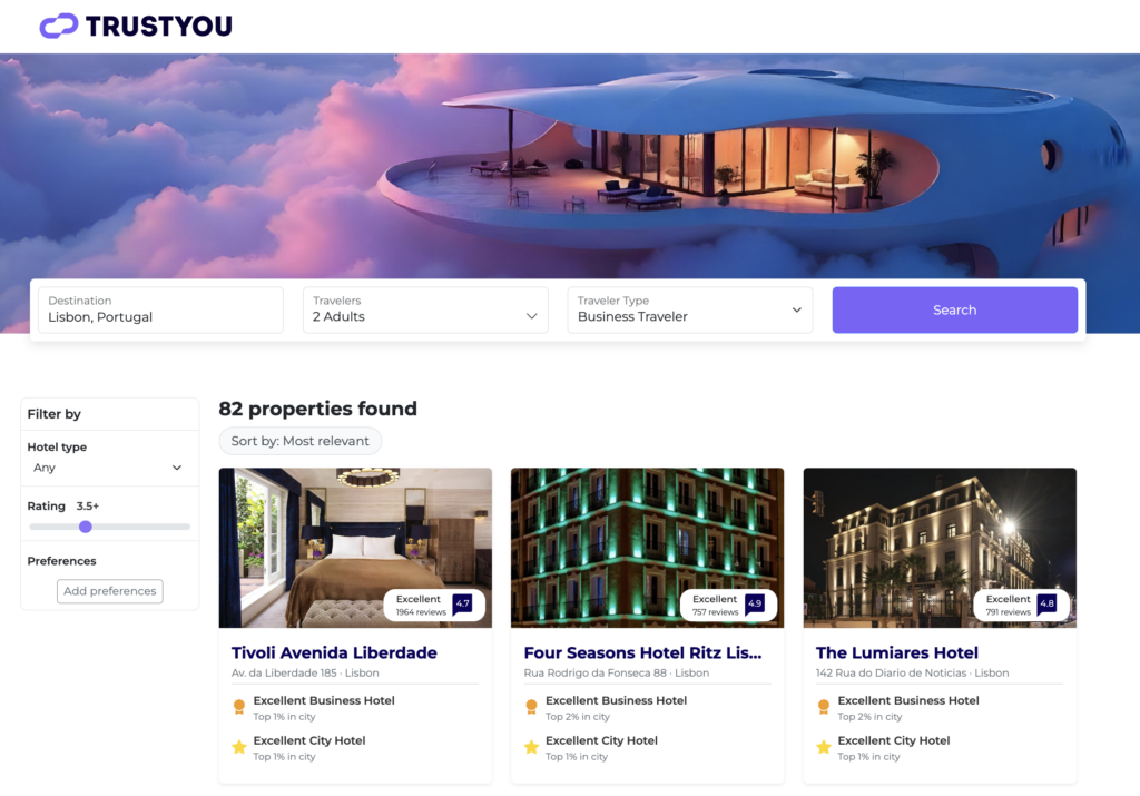Screenshot of TrustYou Data solutions: Meta-Reviews